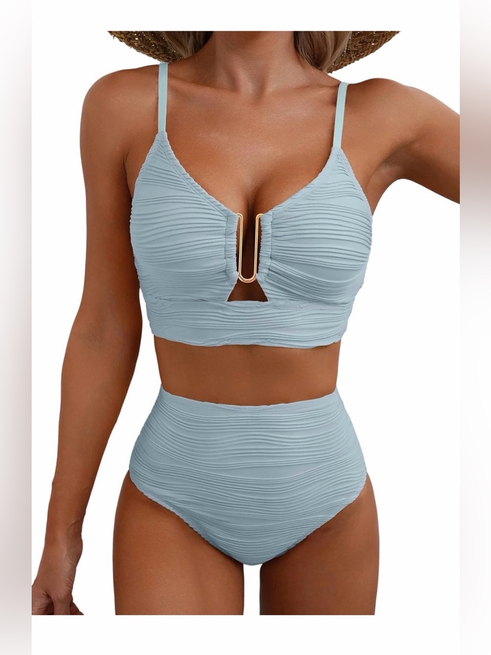 🆕 2 Piece Bikini Set U-Wire Cutout Popular Swimsuit High Waisted